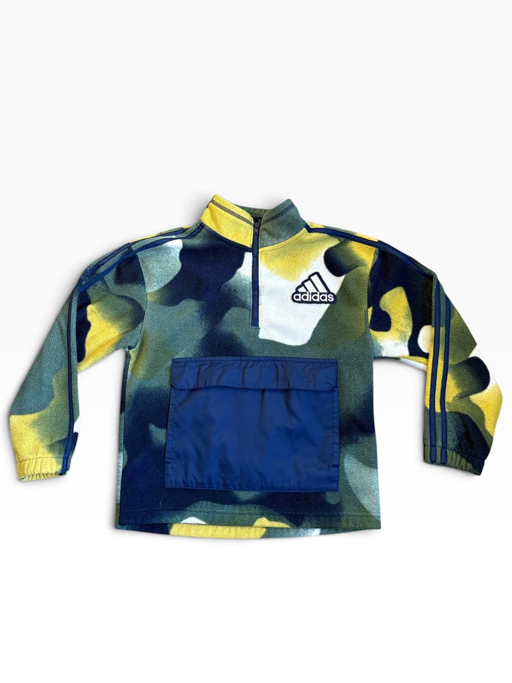 Adidas Camo Fleece Quarter-Zip Pullover Boy’s 8 Blue/Yellow Pullover